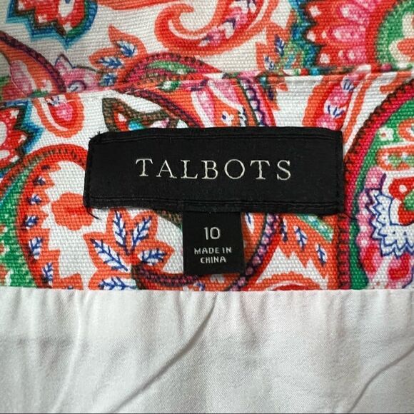 Talbots Paisley A Line Skirt w/ Scallop Hem Orange Pink Blue Green - Picture 3 of 4